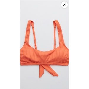 Aerie Ribbed Shine Tie Back Scoop Top and High Cut Cheeky Bikini Bottom Sz: L